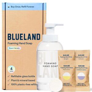 Hand Soap Starter Set, 1 Refillable Glass Foaming Hand Soap Dispenser with 4 ...